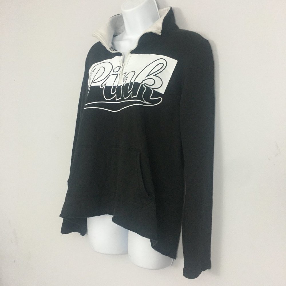 PINK Victorias Secret Womens M Black White Graphic 1/4 Zip Collared Sweatshirt - Picture 3 of 7